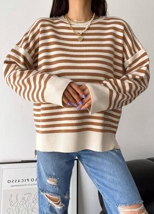 Светр в полоску бежевий oversize2 фото
