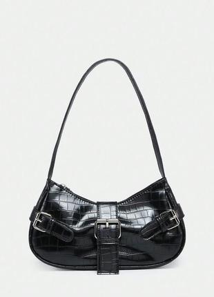 Чорна сумка багет трендова сумка на плече сумка шкіра крокодилу jane norman чёрная сумка-багет новая сумочка эко кожа