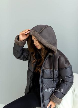 Короткий пуховик дубленка зимняя женская куртка2 фото