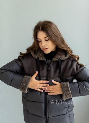 Короткий пуховик дубленка зимняя женская куртка