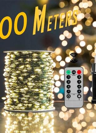 Росаж гирлянда роса на зеленой проводе 100 метров 1000 лед