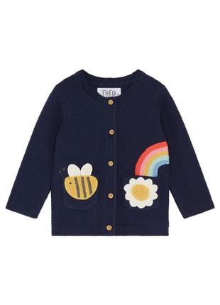 Кофта вязаная на пуговицах с нашивками на девочку 6-9 месяцев