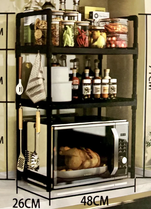 Полка-стеллаж для кухонной утвари с крючками yh-6616-2 универсальная полка для кухни 48х26х71 см