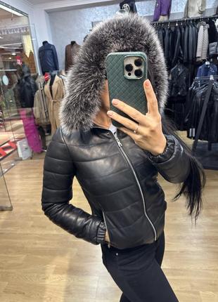 Кожаный пуховик с натуральным мехом🫶