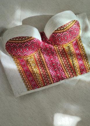 Корсет/корсаж з вишивкою, вишиванка, з чашками, з орнаментом, бюст'є в українському стилі