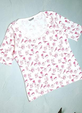 🎁1+1=3** брендовая базовая белая футболка в принт marks & spencer, размер 50 - 52