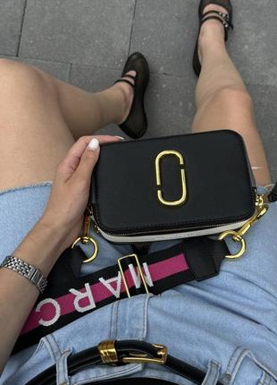 Marc jacobs the snapshot black/pink belt, женская кожаная сумка, женская кожаная кожаная сумка