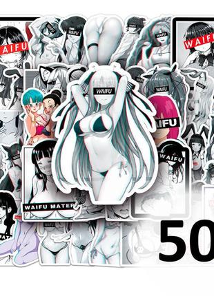 Набір стікерів waifu дівчинки аніме хентай 50 шт (частина 2) стікербомбінг вінілові наклейки