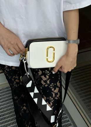 Marc jacobs the snapshot white black, женская кожаная сумка, женская кожаная кожаная сумка