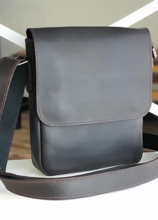 Мужская кожаная сумка через плечо gs коричневая 23*20*5 см