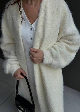 Накладной платеж ❤ оверсайз миди теплый пушистый кардиган под пояс с рукавами фонариками
