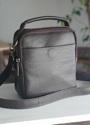 Мужская кожаная сумка gs с ремнем через плечо и ручкой коричневая флотар
