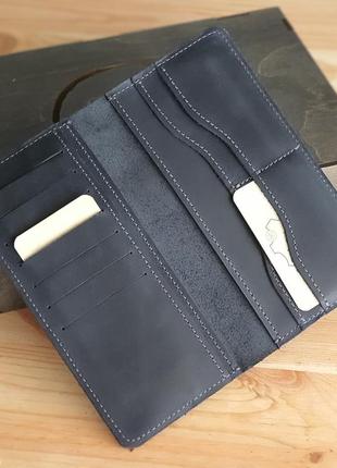 Тонкий мужской купюрник кошелек  gs кожаный синий