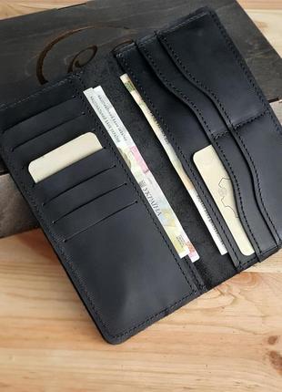 Тонкий мужской купюрник  кошелек gs кожаный черный