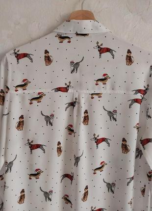 Женская рубашка tu u912 46р., m, белая, принт кота собаки, вискоза