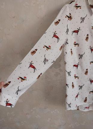 Женская рубашка tu u912 46р., m, белая, принт кота собаки, вискоза