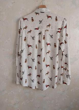 Женская рубашка tu u912 46р., m, белая, принт кота собаки, вискоза