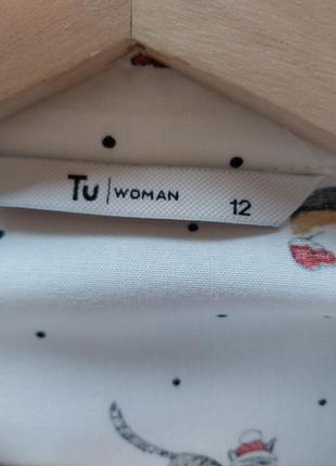 Женская рубашка tu u912 46р., m, белая, принт кота собаки, вискоза