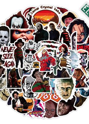 Набір стікерів з фільмів жахів 50 шт страшні стікери стікербомбінг вінілові наклейки