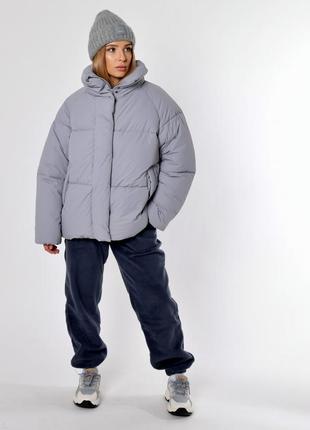 Зимний пуховик серого цвета2 фото