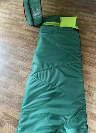 Спальний мішок трансформер -10 фліс зелений теплий спальник зима весна з капюшоном3 фото