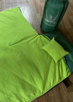 Спальний мішок трансформер -10 фліс зелений теплий спальник зима весна з капюшоном5 фото