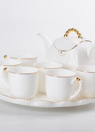 Елегантний чайний сервіз modern порцеляновий на 6 персон, білий, для сучасної кухні
