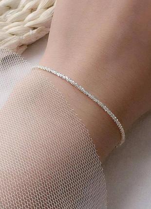 Браслет-цепочка серебряная из плетения гипсофилла, браслет минимализм, серебро 925 пробы, длина 16+3 см