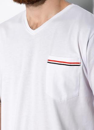 Чоловіча футболка v виріз з кишенею і розрізами з боків туреччина бавовна білий m3 фото