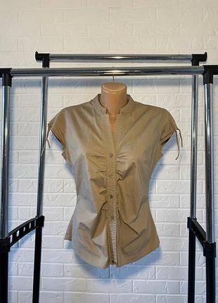 Бежева блуза, сорочка без рукавів, приталена