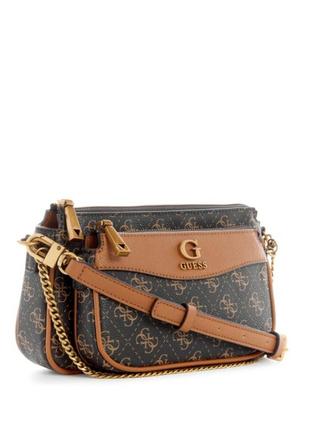 Сумка женская кросс-боди guess оригинал nell double pouch crossbody коричневая гесс кросс боди9 фото