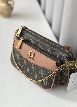 Сумка женская кросс-боди guess оригинал nell double pouch crossbody коричневая гесс кросс боди3 фото