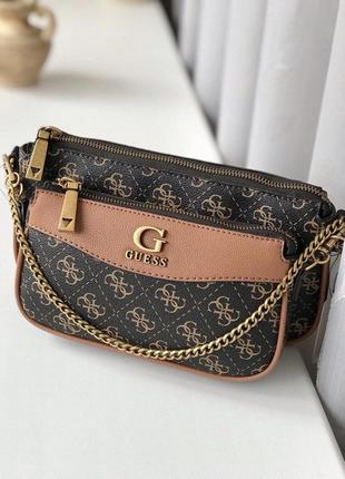 Сумка женская кросс-боди guess оригинал nell double pouch crossbody коричневая гесс кросс боди1 фото