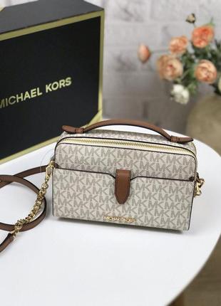 Сумка женская кросс-боди michael kors оригинал medium logo smartphone crossbody bag белая в лого кросс боди1 фото