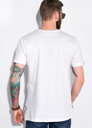 Чоловіча футболка v виріз з кишенею і розрізами з боків туреччина бавовна білий l4 фото