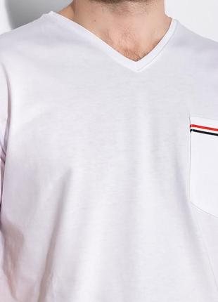 Чоловіча футболка v виріз з кишенею і розрізами з боків туреччина бавовна білий l3 фото