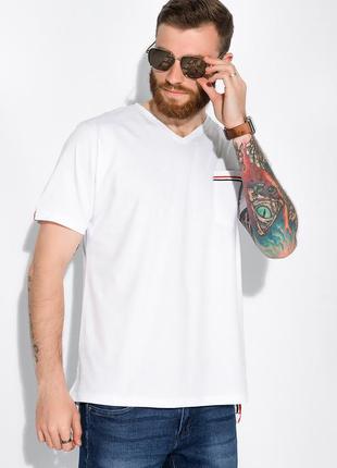 Чоловіча футболка v виріз з кишенею і розрізами з боків туреччина бавовна білий l5 фото
