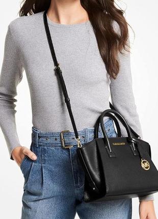 Сумка женская michael kors оригинал avril small leather top-zip satchel черная7 фото