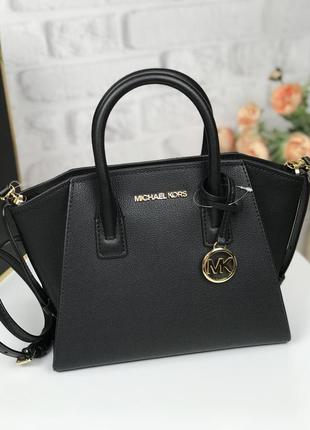 Сумка женская michael kors оригинал avril small leather top-zip satchel черная2 фото