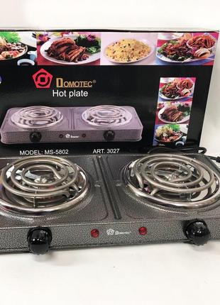 Электроплита настольная domotec ms-5802, плита двухкомфорочная электроплита кухонна бытовая