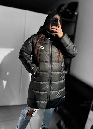 Куртка nike therma-fit черная длинная пуховик найк парка удлинена