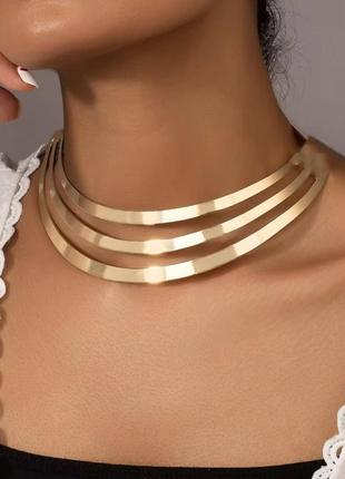 Тренд стильне золотисте жіноче широке кольє пектораль чокер підвіс ланцюжок мінімалізм