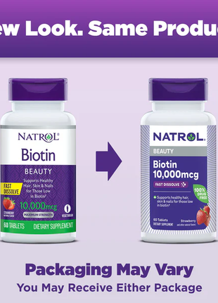 Natrol, біотин, максимальна сила дії, полуниця, 10 000 мкг, 60 таблеток