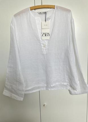 Блуза блузка сорочка рубашка zara 100% льон
