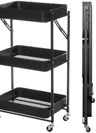 Етажерка стелаж металевий чорного кольору на 3 полиці на колесах