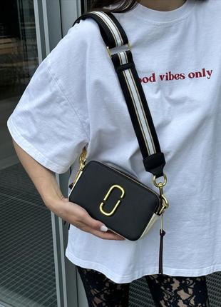 Marc jacobs the snapshot black/gold, женская кожаная сумка, женская кожаная кожаная сумка