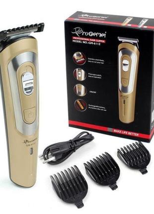 Бездротова машинка для стрижки волосся gemei gm-6112 акумуляторна. колір: золотий