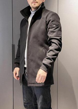 Чоловіча куртка кашемір подовжена на змійці блискавці чоловіче пальто тактичне вкорочене тактична якісна кашемір чорна курточка воріт стійка