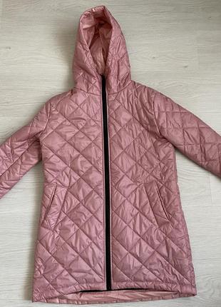 Демисезонная розовая куртка в ромбик оверсайз, на р.с