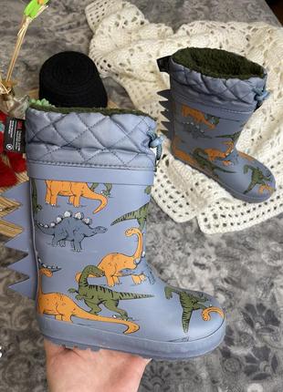 1+1=3 🦕 утеплені гумові чоботи next 29 р 19 см сині діно динозаври 3m thinsulate гумачки